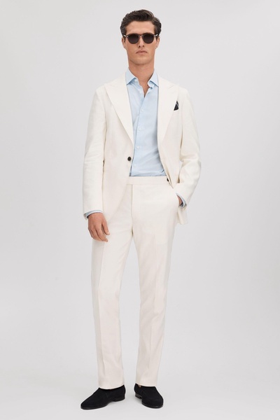 Heat Off White Linen Blend Single Breasted Slim Fit Blazer