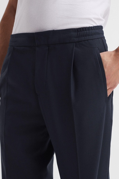 Relaxed Drawstring Trousers with Turn-Ups in Navy