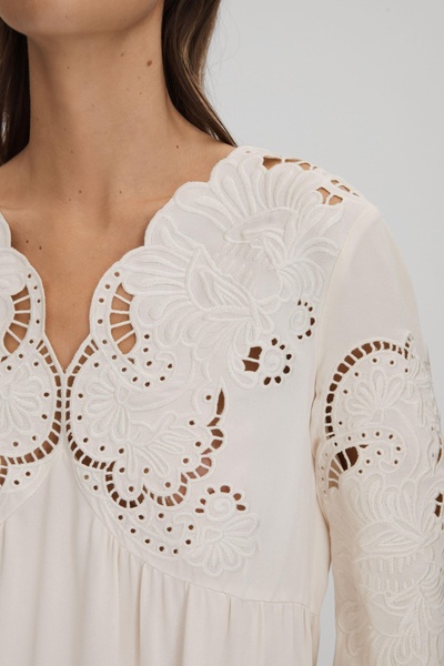 Lace Cut-Out Blouse in Cream