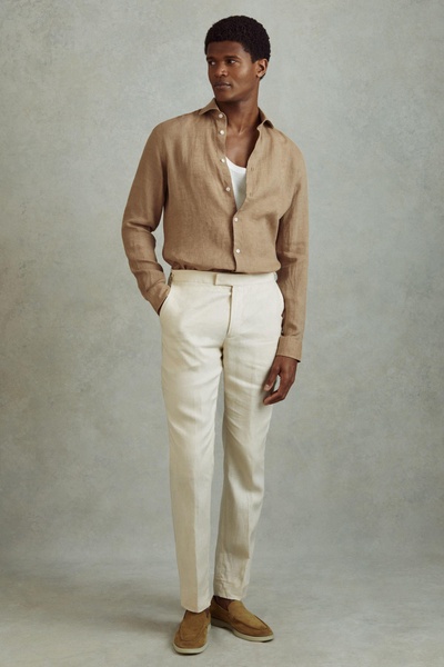 Linen Button-Through Shirt in Camel