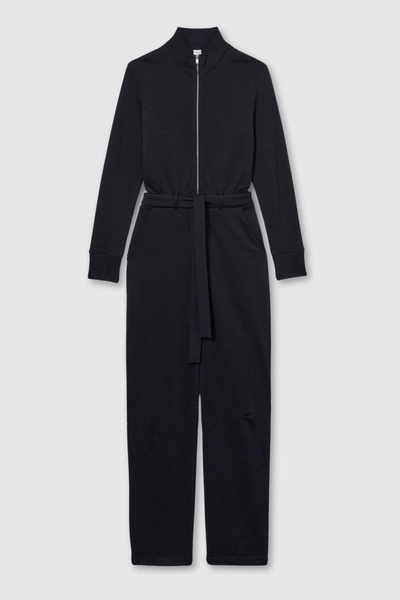 Belted Loopback-Jersey Jumpsuit in Navy