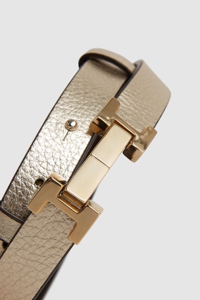 Leather Square Hinge Belt in Gold