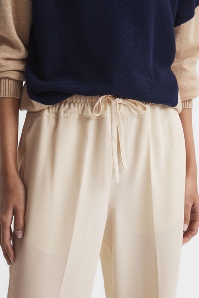 Wide Leg Pull On Trousers in Cream