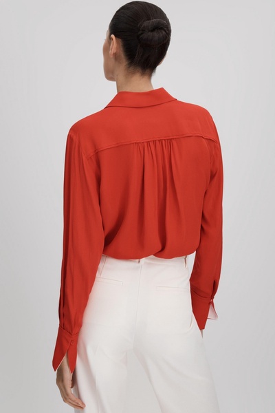 Contrast Trim Button-Through Shirt in Red