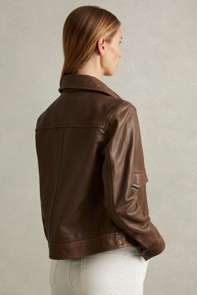 Leather Trucker Jacket in Chocolate