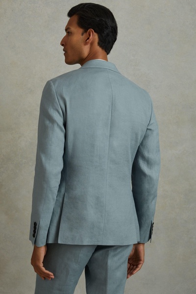 Slim Fit Single Breasted 100% Linen Blazer in Aqua Blue