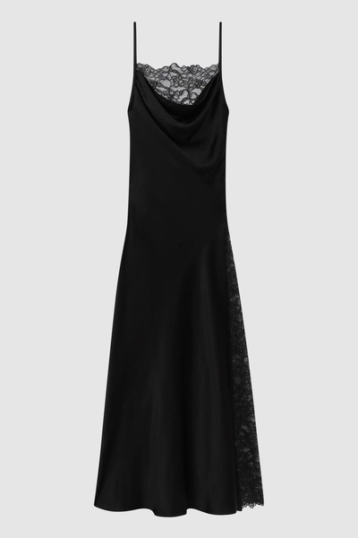 Anna Quan Satin Lace Cowl Neck Maxi Dress in Black