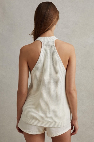 Knitted Halter Neck Top With Linen in Ivory