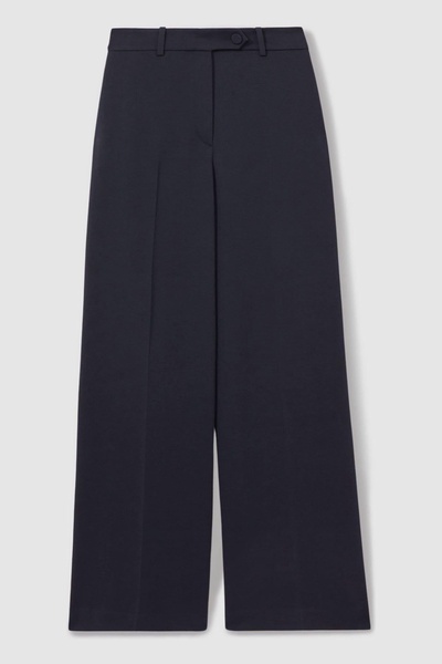 Wide Leg Split Hem Trousers in Navy