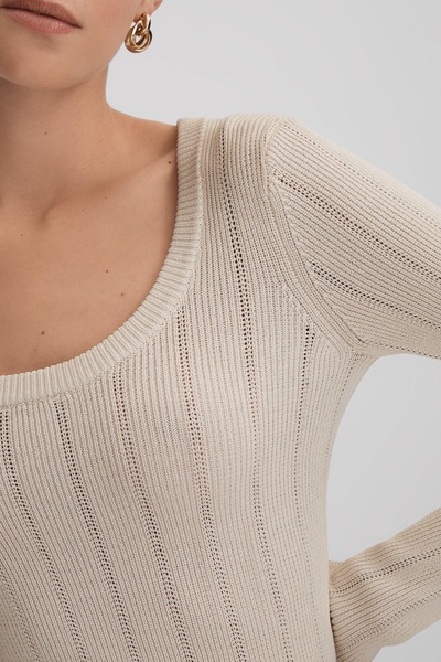 Knitted Scoop Neck Top in Cream