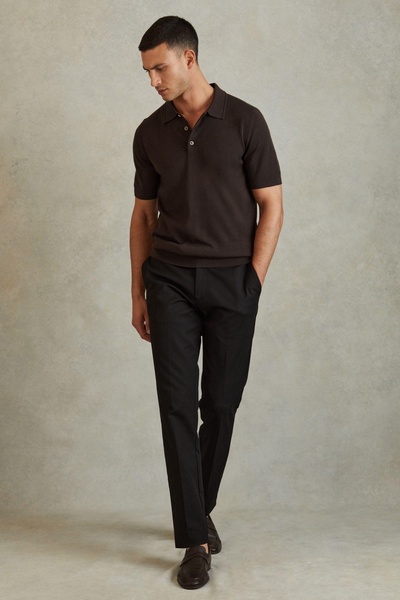 Merino Wool Polo Shirt in Coco Brown