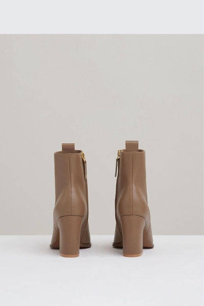 Leather Blocked Heel Ankle Boots in Taupe