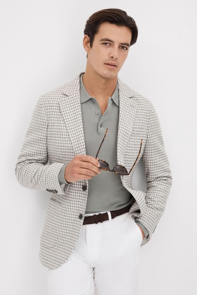 Slim Fit Wool Blend Single Breasted Blazer in Soft Grey