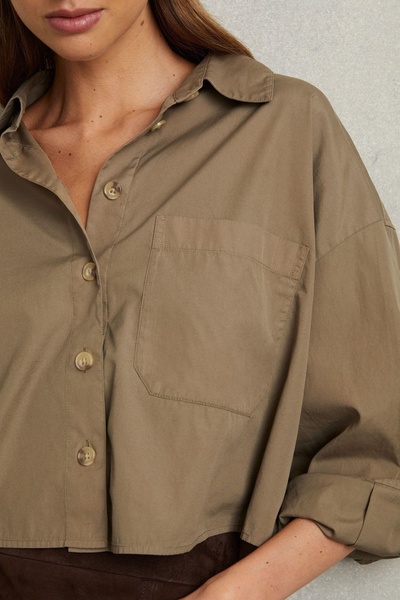 Cropped Cotton Shirt in Khaki