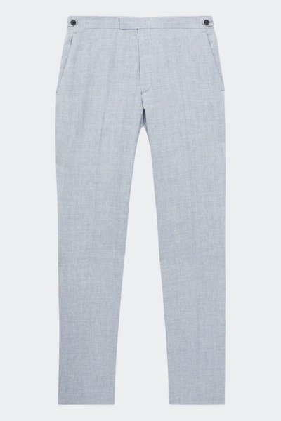 Slim Fit Linen Adjustable Trousers in Blue