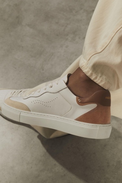 Leather Contrast Detail Trainers in White/Nude