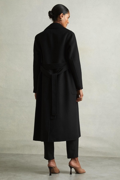 Wool Blend Double Breasted Blindseam Coat in Black