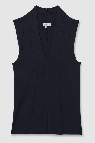 Knitted Sleeveless V-Neck Vest in Navy