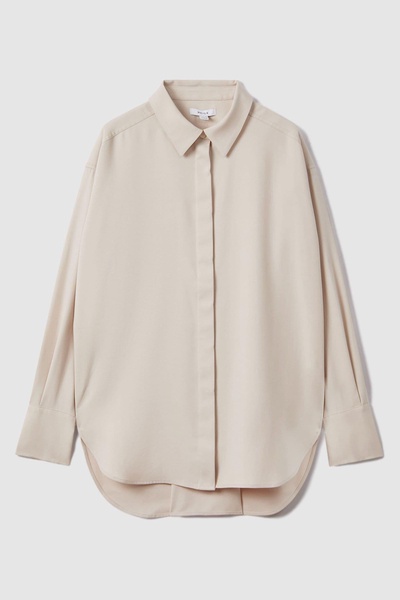 Split Hem Button-Through Shirt in Nude