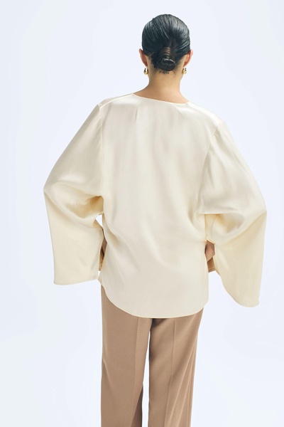 Saffron Champagne Duchess Satin Split Sleeve Top