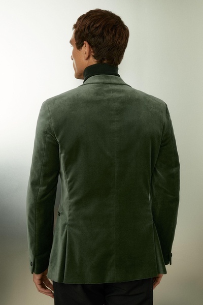 Cotton-Blend Velvet Blazer in Sage Green