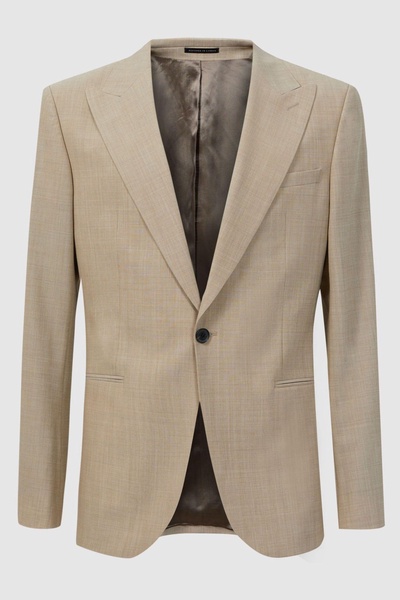 Slim Fit Single Breasted Wool Blend Blazer in Oatmeal