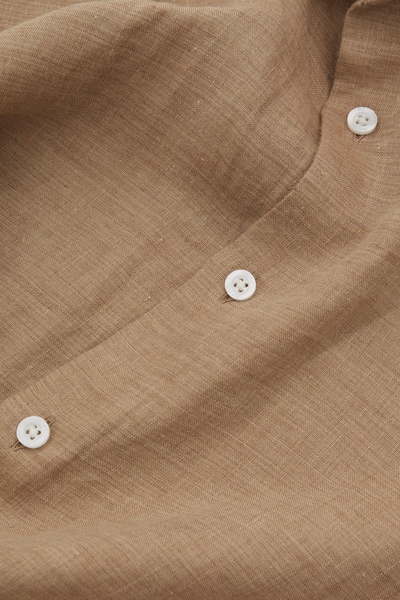 Linen Button-Through Shirt in Camel