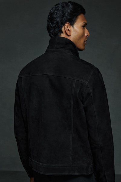 Suede Trucker Jacket in Black