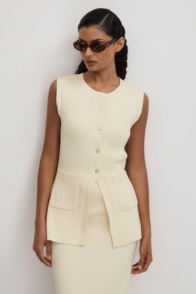 Codie White Anna Quan Knitted Cotton Sleeveless Cardigan