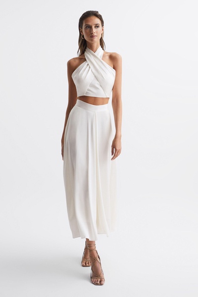 Cropped Halter Occasion Top in White