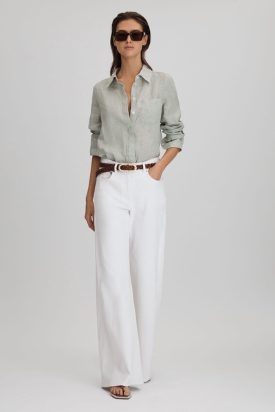 Linen Button-Through Shirt in Sage