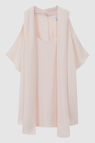 Tie Neck Draped Blouse in Nude