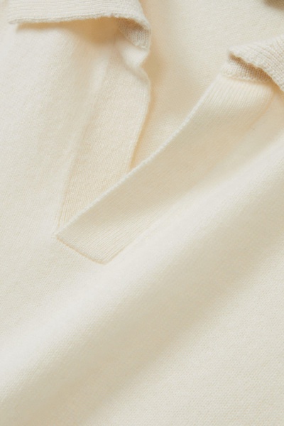 Wool-Cashmere Open-Collar Polo Shirt in Ivory