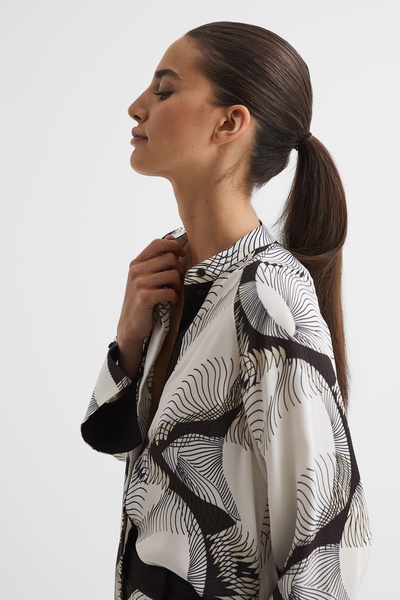 Abstract Print Co-Ord Blouse in Black/White