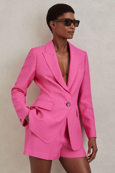 Petite Tailored Textured Single Breasted Suit: Blazer in Pink