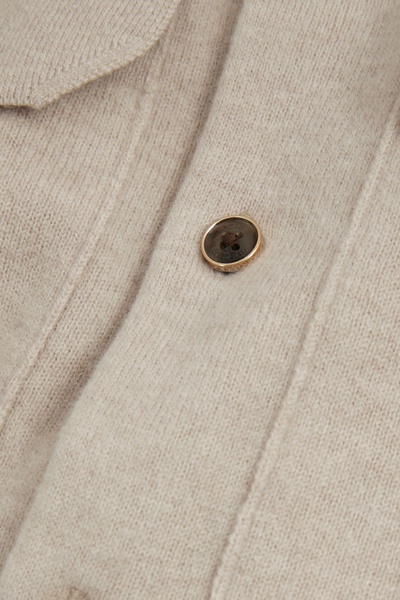 Merino Wool Button-Front Cardigan in Oatmeal