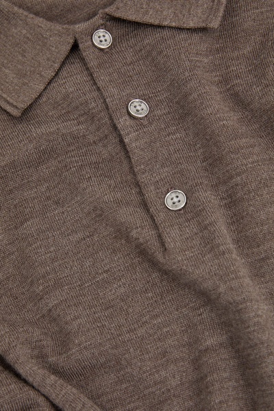 Merino Wool Polo Shirt in Dark Brown Melange