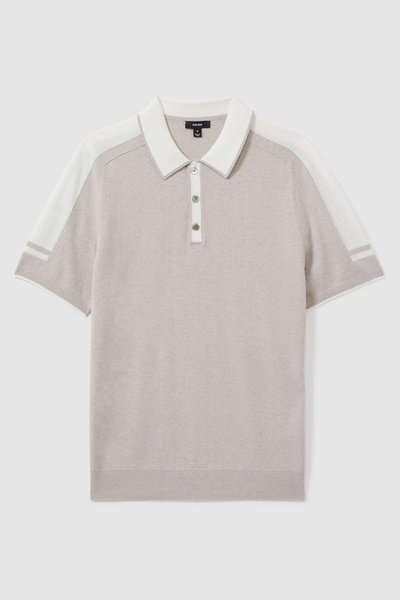 Wool-Cotton Contrast Polo Shirt in Oatmeal Off White