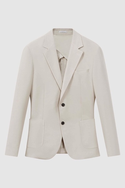 Slim Fit Single Breasted Moleskin Blazer in Stone