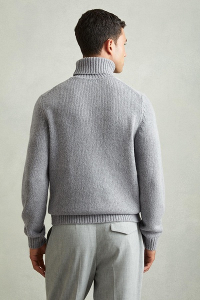 Wool Blend Fair Isle Roll-Neck Jumper in Grey