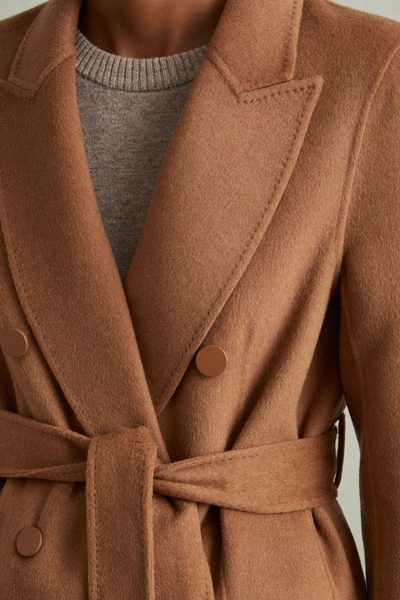 Petite Wool Blend Double Breasted Blindseam Trench Coat in Toffee