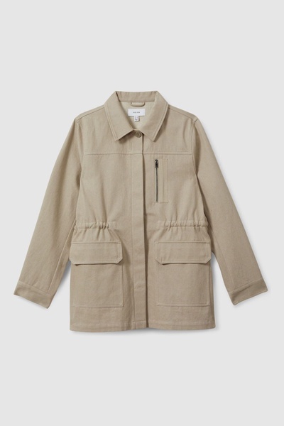 Cotton Canvas Drawstring Waist Overshirt in Neutral