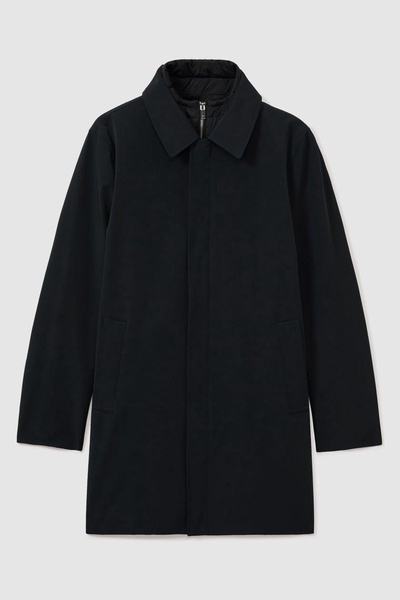 Hybrid Removable Funnel Neck Overcoat in Navy