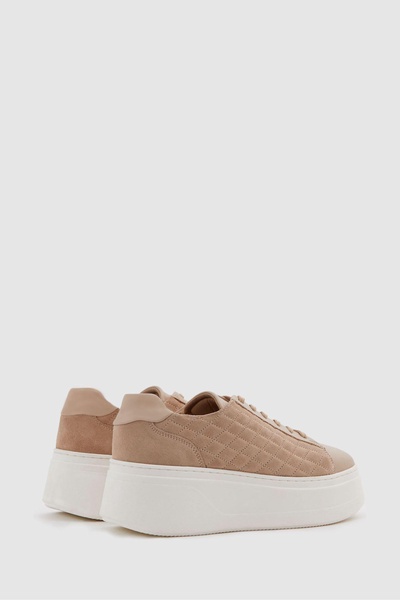 Leather Suede Lattice Trainers in Blush