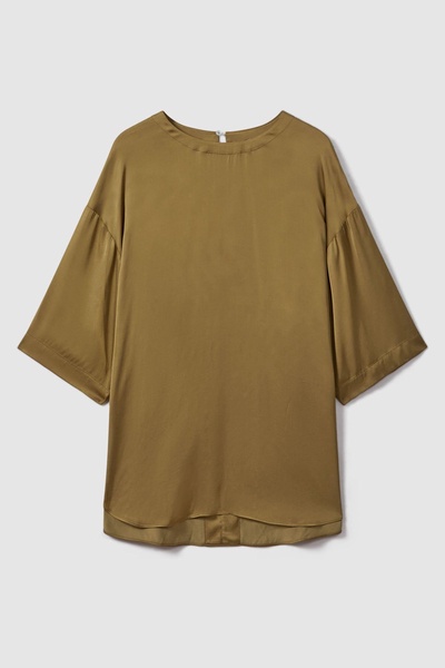 Relaxed Satin Blouse in Khaki