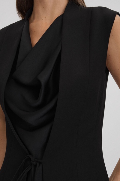 Halston Cowl Neck Wrap Midi Dress in Black