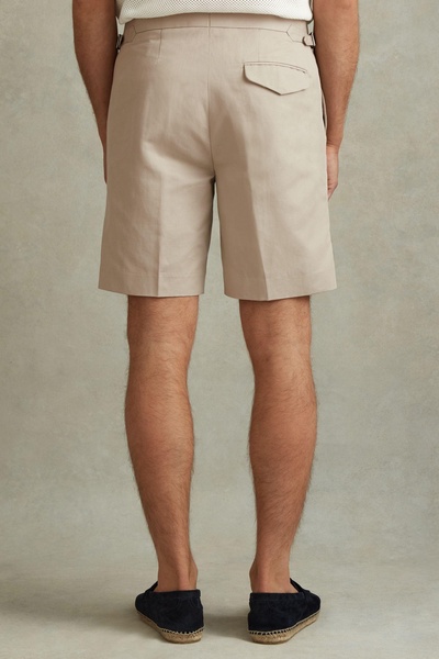 Cotton/Linen Blend Adjuster Shorts in Stone