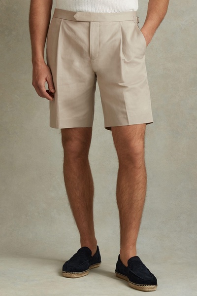 Cotton/Linen Blend Adjuster Shorts in Stone