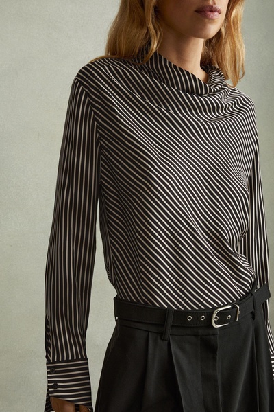 Addison Black Striped Cowl Neck Top