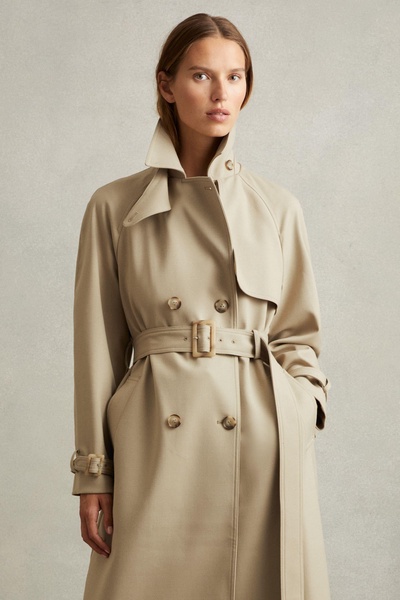 Darcie Khaki Double Breasted Belted Trench Coat